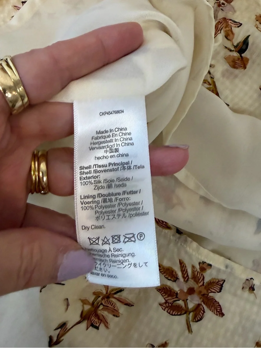 Madewell Cream Floral Gingham Silk V-Neck Blouse Puff Sleeves Women’s Size 8